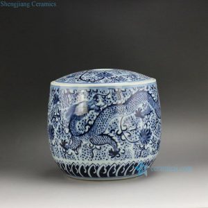 RZFQ01 9.7" Blue and White Dragon Tea Jar