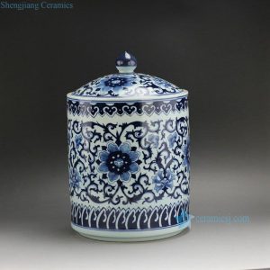 RZFQ02 13" Ceramic Blue and White Floral Tea Jar