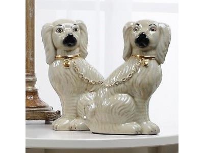 Traditional Home Decor Carleton Varney Set of 2 White Staffordshire Porcelain Dogs