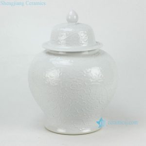RYDB37-B White Engraved Flower Ceramic Jar