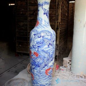RYFJ09 Big Blue and White Dragon and Fish Design Porcelain Vase