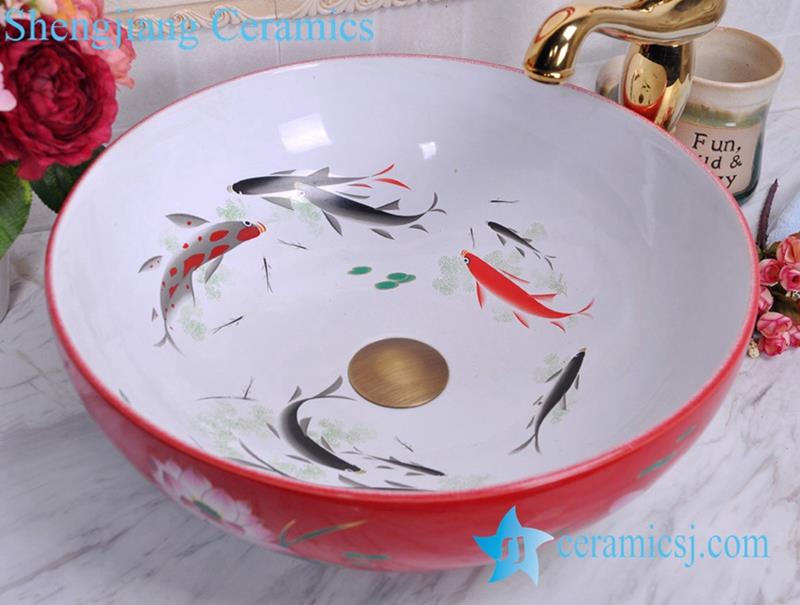 Yl C 0481 Koi Fish Inside Louts Flower Outside Cabinet Top