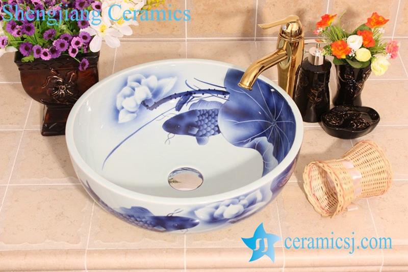 Yl E 6649 Koi Fish With Lotus Flower Design Blue And White