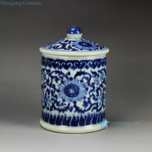 RYLU59-A-E Blue and white treasure storage lidded tin jar