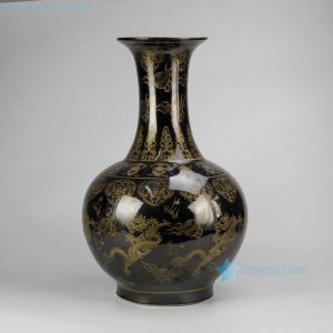 RYRJ13 Black bronze glaze gold painted design flying dragon pattern home decor vases 