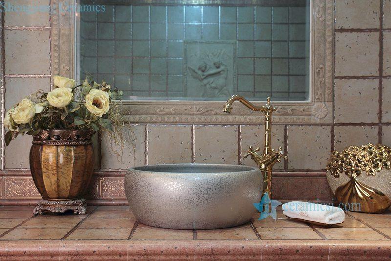 RYXW702-R8012-1 RYXW702 Silver color floral stamping water closet top chinaware sink - shengjiang  ceramic  factory   porcelain art hand basin wash sink