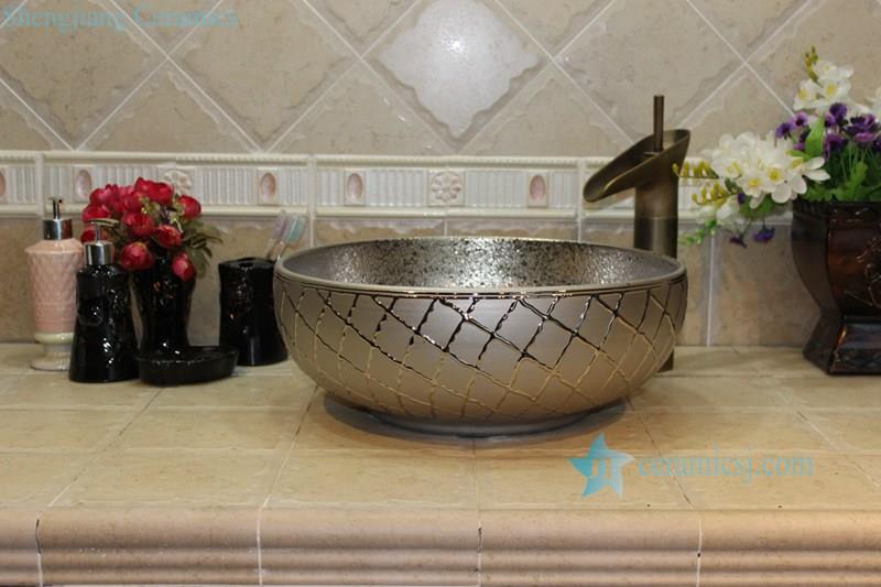RYXW709-R8019-1 RYXW705 RYXW709 Grids embossed surface glided bathroom ceramic sink - shengjiang  ceramic  factory   porcelain art hand basin wash sink