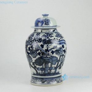 RZFI05-D Hand paint bird pattern blue and white ceramic big cookie jar 