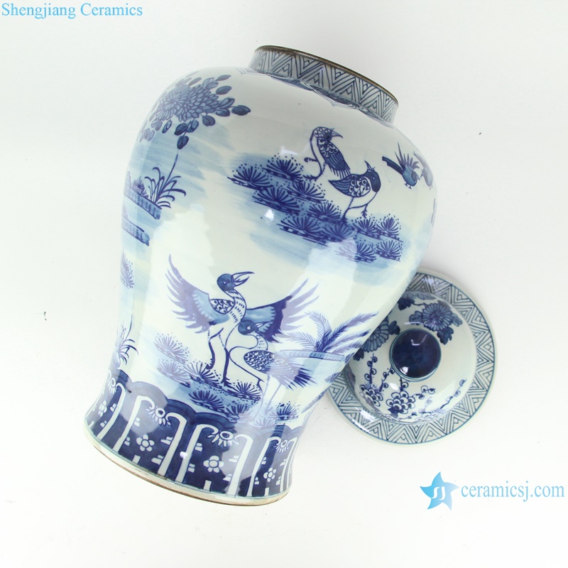 RZFZ02-A Blue and white Porcelain hand paint floral bird pattern ceramic ginger jar