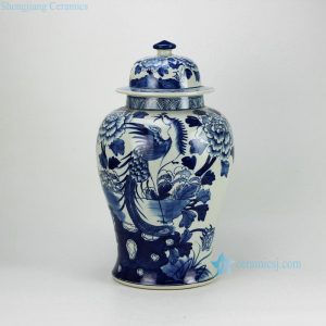 RZFZ02-C Wholesale price beautiful phoenix pattern hand paint blue and white ceramic jars with lids