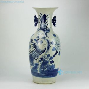 RZFZ04-A vintage blue and white hand paint flower bird pattern porcelain tall vase 