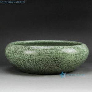 RZGO01 Shallow crackle glazed small green ceramic plant pots 