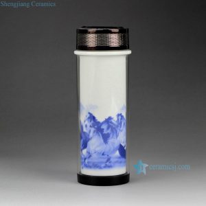 CBDI49-A Double layer blue & white landscape pattern ceramic thermal water bottle travel mug