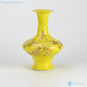 RZIF01-C26-A Imperial yellow oblate abdomen on glaze golden peony mark ceramic display vase