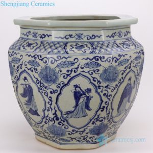 RZFH05 Ancient Qing Dynasty reproduction blue and white handicraft the Eight Immortals pattern ceramic vat