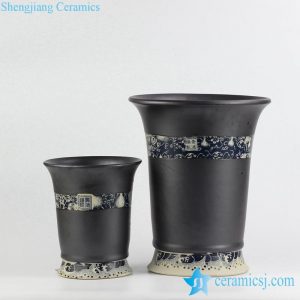 RYIQ28-A New design wide open top matte black glaze china ware planter