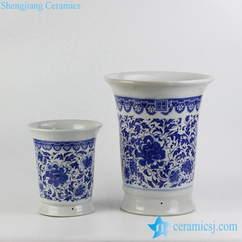 couple blue and white floral mark porcelain planter