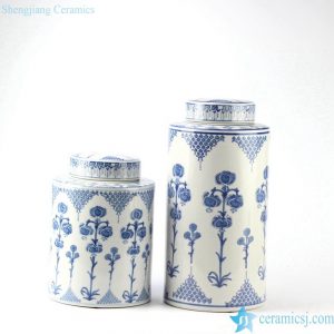 RYPU38 Blue and white lily of the valley pattern export sales ceramic tin jar