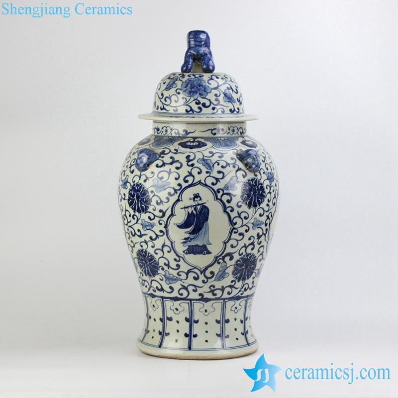  blue white hand paint lion cap ceramic ginger jar