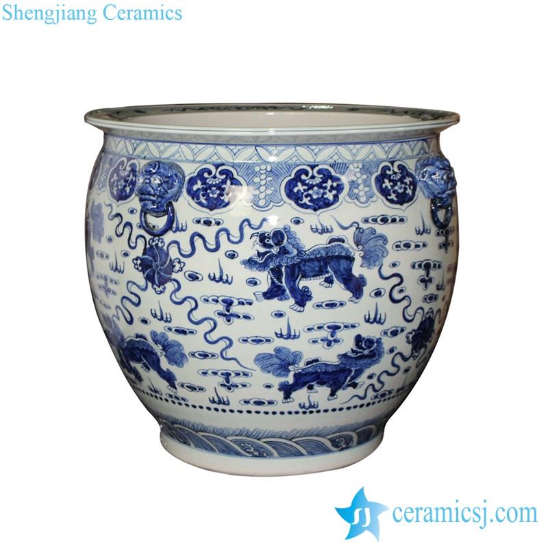  large blue and white outdoor ceramic vat