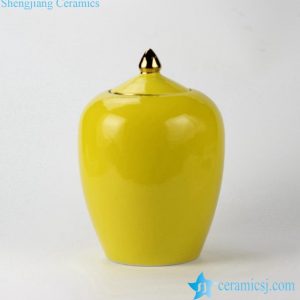 RYNQ45-B Gold knob and line lemon color ceramic candle jar