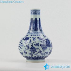 RZHL17 Ming Dynasty reproduction blue and white hand paint phoenix small ceramic bud vase
