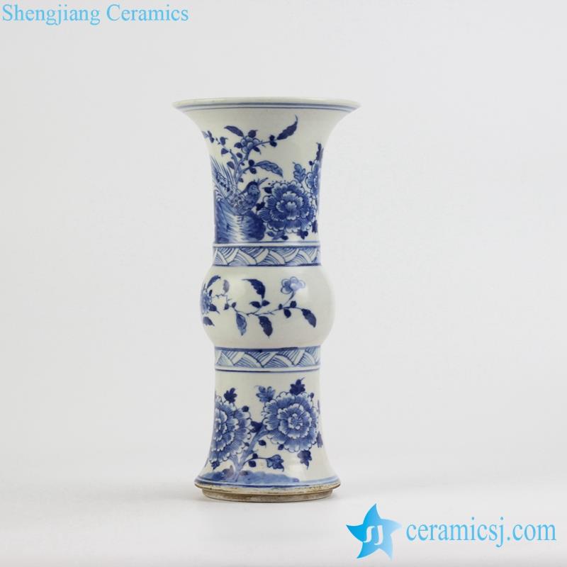blue white bird floral pattern ceramic vase