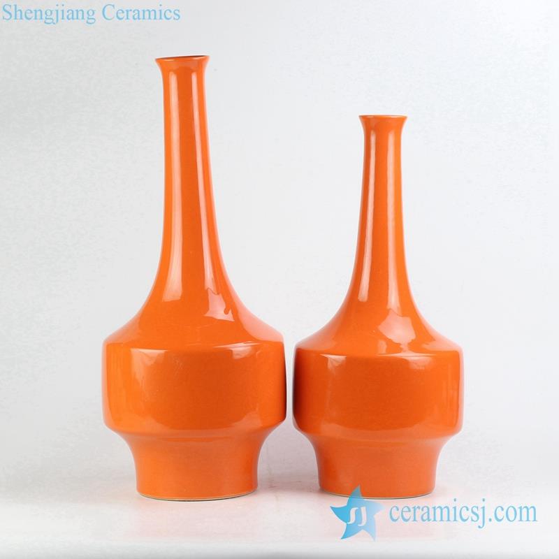 marmalade color long narrow neck ceramic vase