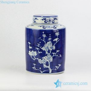RYWG15 Blue and white flat lid winter sweet pattern wholesaler price china canister jar