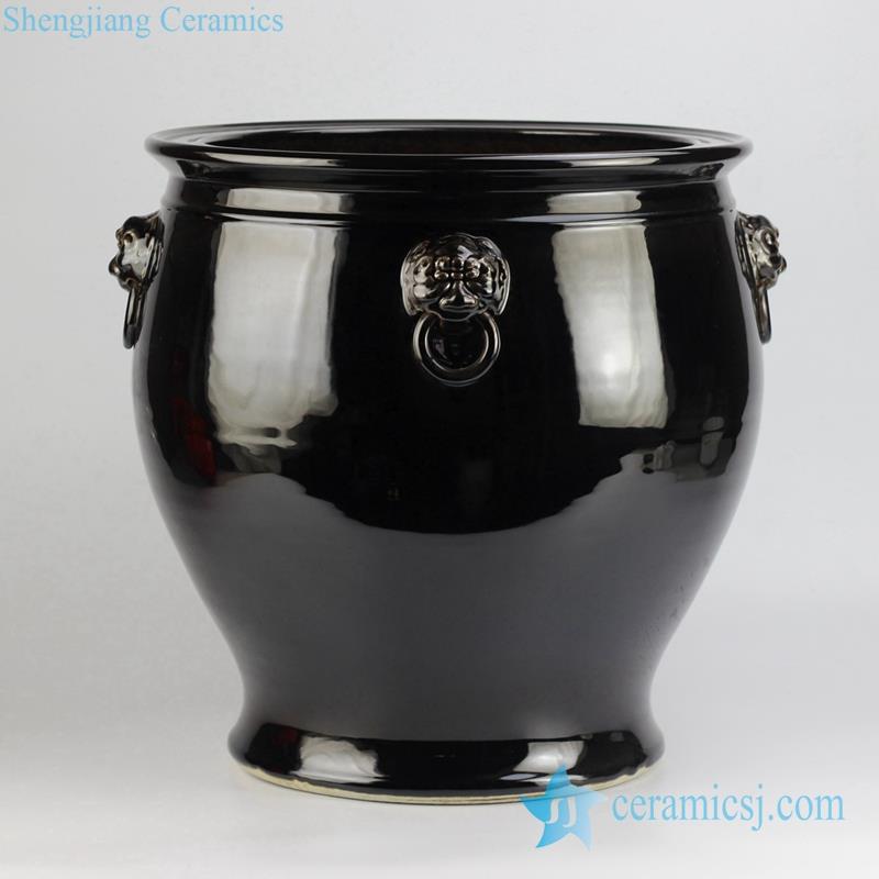 glossy plain color black large ceramic pot