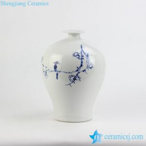 RZJJ01 Bird flower hand paint pattern narrow short neck ceramic flower vase