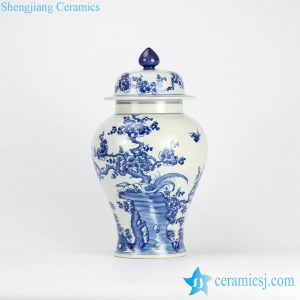 RZJP01-A Blue and white bird floral drawing manual porcelain ginger jar