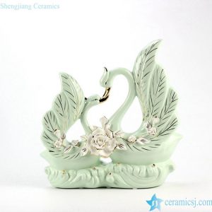 RZJU01 Green couple swans decorative wedding room accessories and furniture ceramic sculpture for online selling