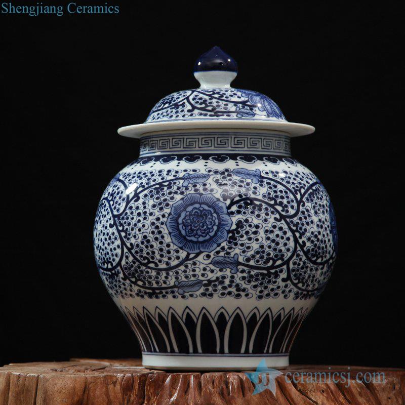 dark blue glaze hand paint high quality ceramic ginger jar
