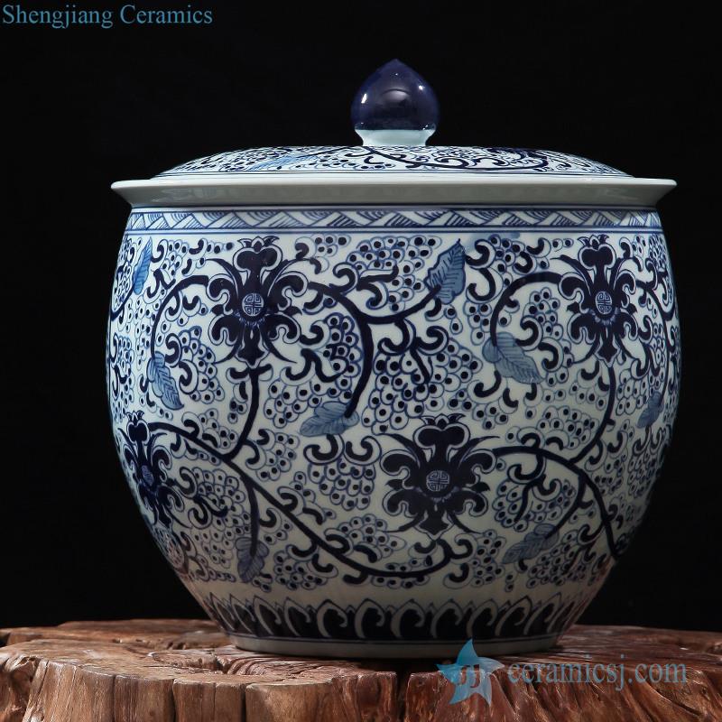 large capacity hand paint blue and white ceramic sundries jar 