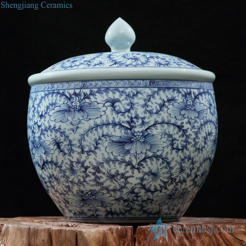  Hand paint light blue floral pattern ceramic storage candle jar