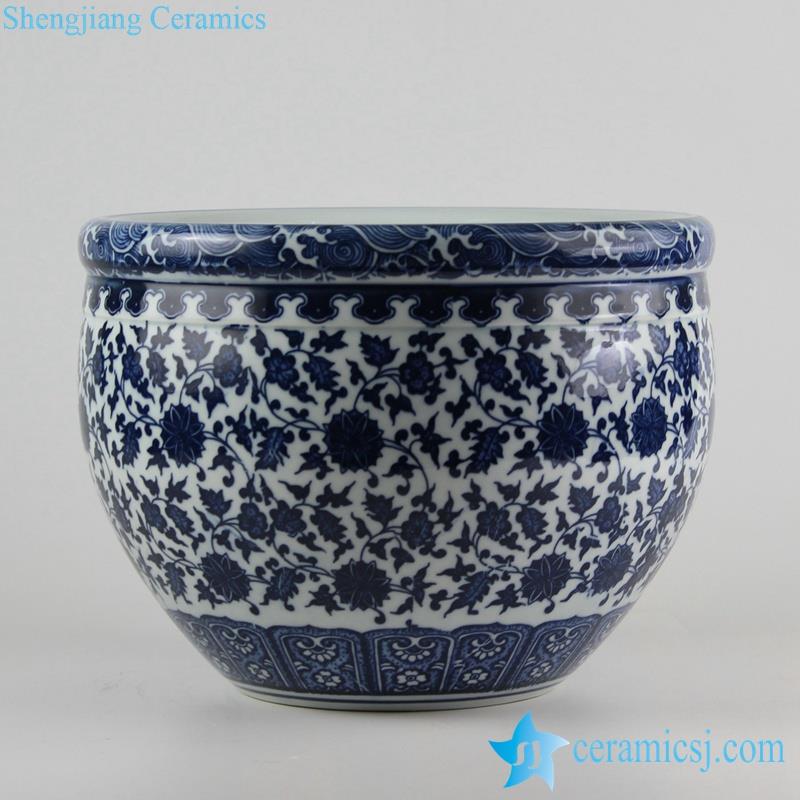 large blue and white floral ceramic bowl