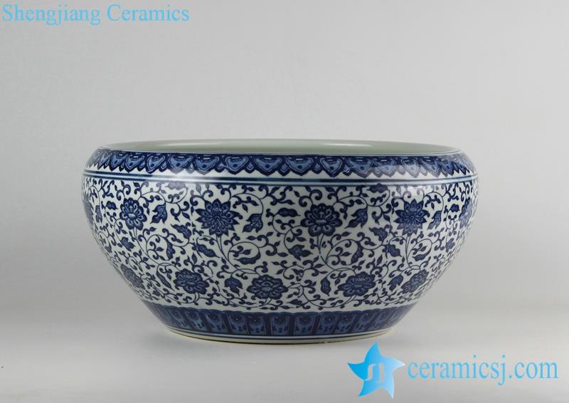 blue and white floral porcelain planter pot