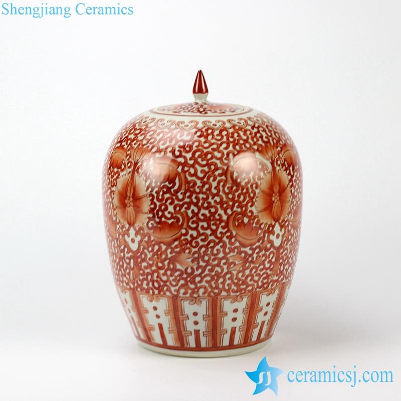  hand paint red and white candle knob lid crockery jar