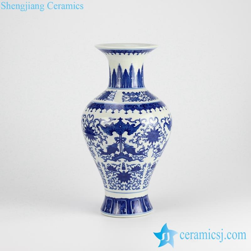  Fish tail shape double fish and floral pattern ceramic vase