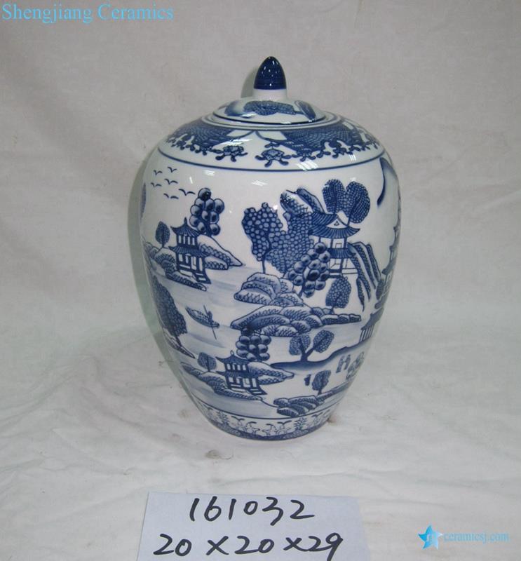 blue and white pavilion pattern candle jar