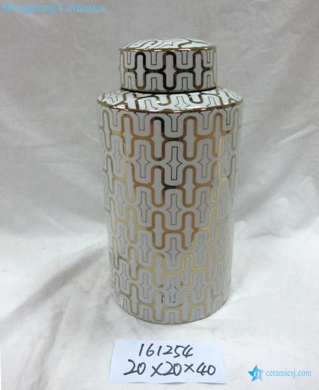 splendent design golden pattern ceramic tin jar