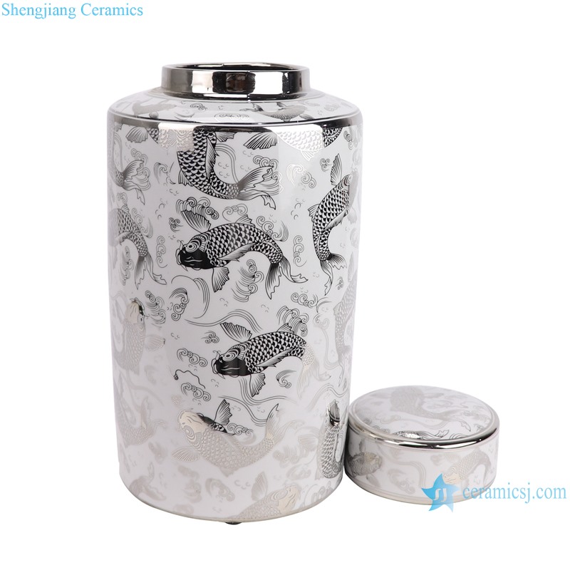 RZKA161260 Silver Fish pattern Japan style crockery cookie candy jar Tea Canister