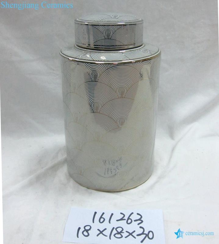 silver screw line pattern ceramic tin jar