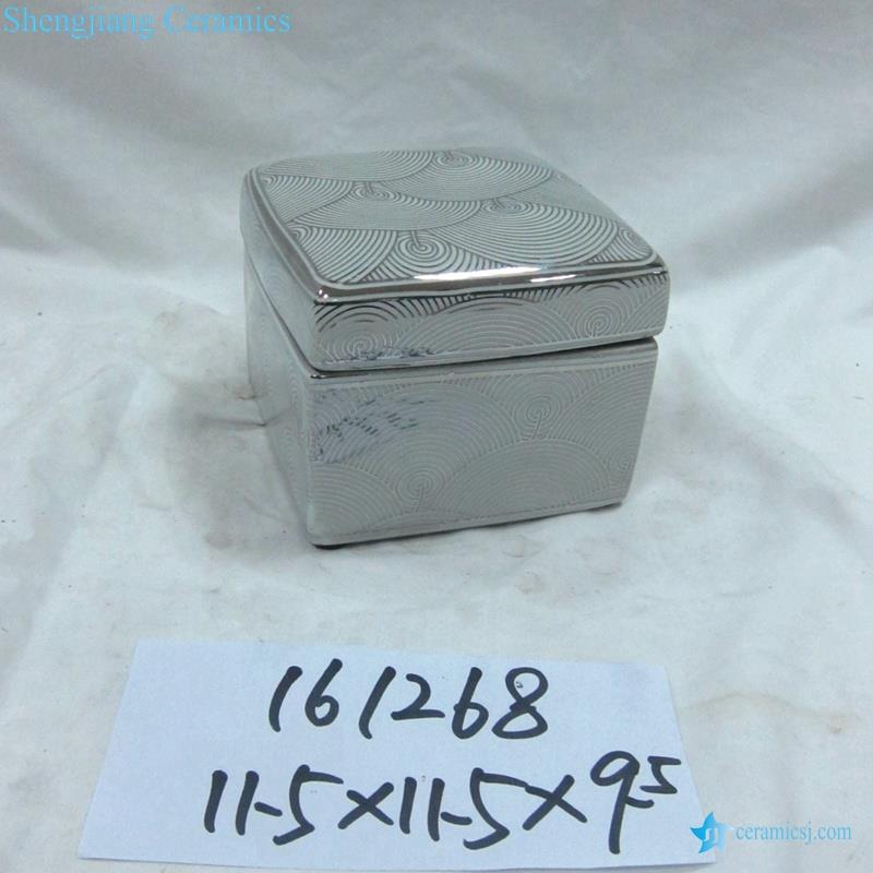  box shape silver curvy line pattern ceramic preserve container