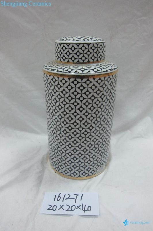 golden line ceramic tin jar