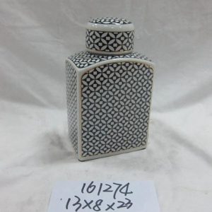 RZKA161274 black and white rectangular shape ceramic home decor jar
