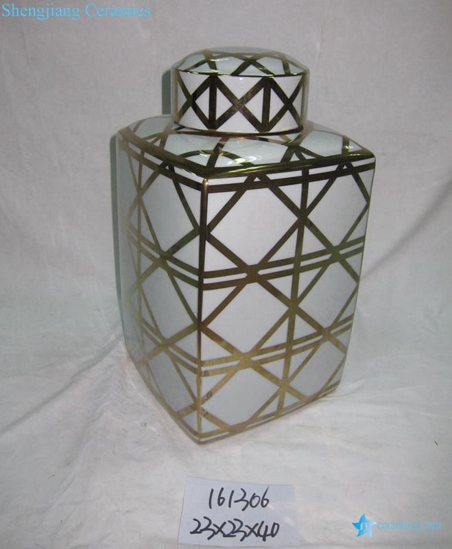 Gold diametric line pattern crockery jar fpr online sale