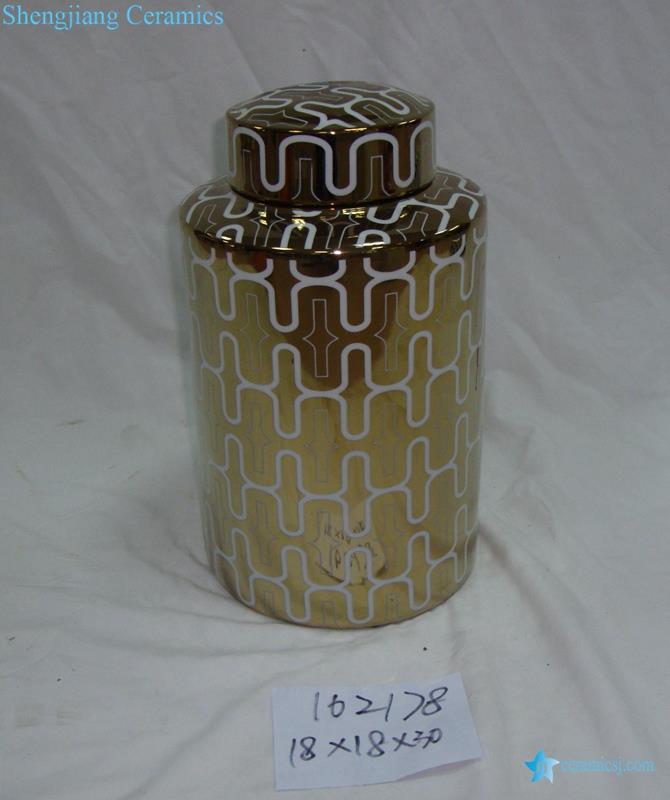 Golden background white wave line ceramic jar for online promotion