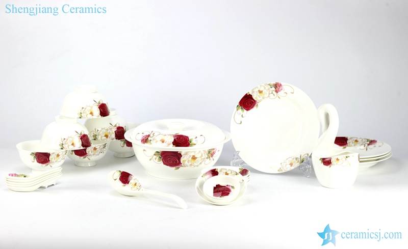  Hot sale popular peony flower pattern ceramic dinner ware for export sale